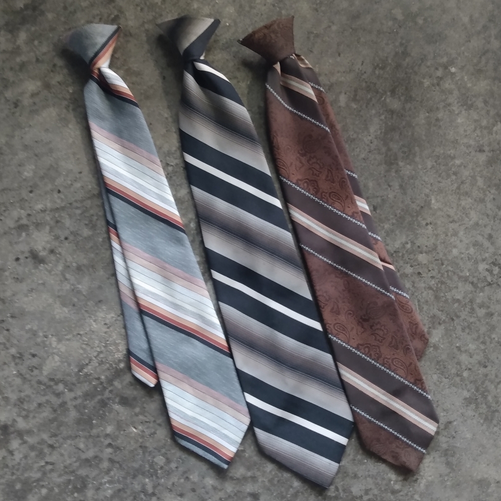 Vintage Clip On Brown & Gray Striped Ties